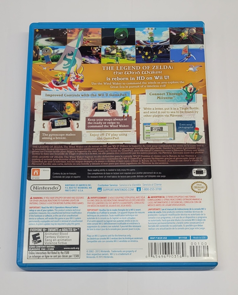 Nintendo Wii U The Legend of Zelda The Windwaker HD Video Game - Complete