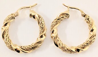18 Karat Yellow Gold Hoop Earrings Twisted Solid And Mesh High Polish