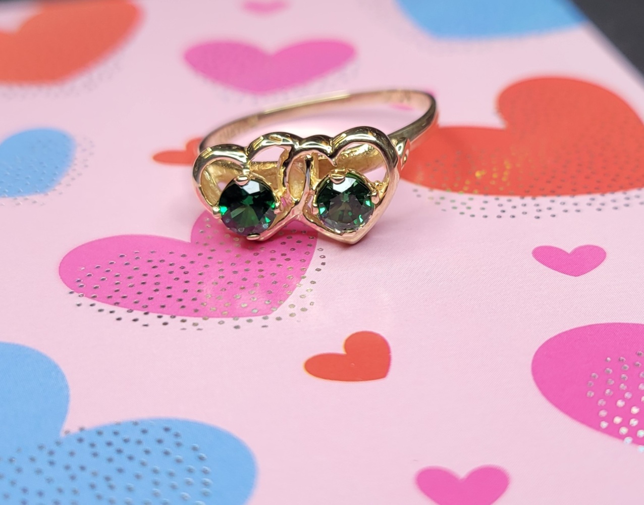 10k Yellow Gold Size 7.75 Double Heart Gemstone Ring
