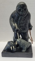 A Wolf Original Indigenous Seal Hunter Soapstone Sculpture Handmade in Canada