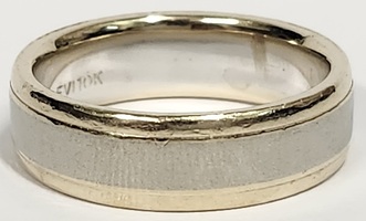 10 Karat Two Tone Yellow and White Gold 6.9mm Band Ring - Size: 11