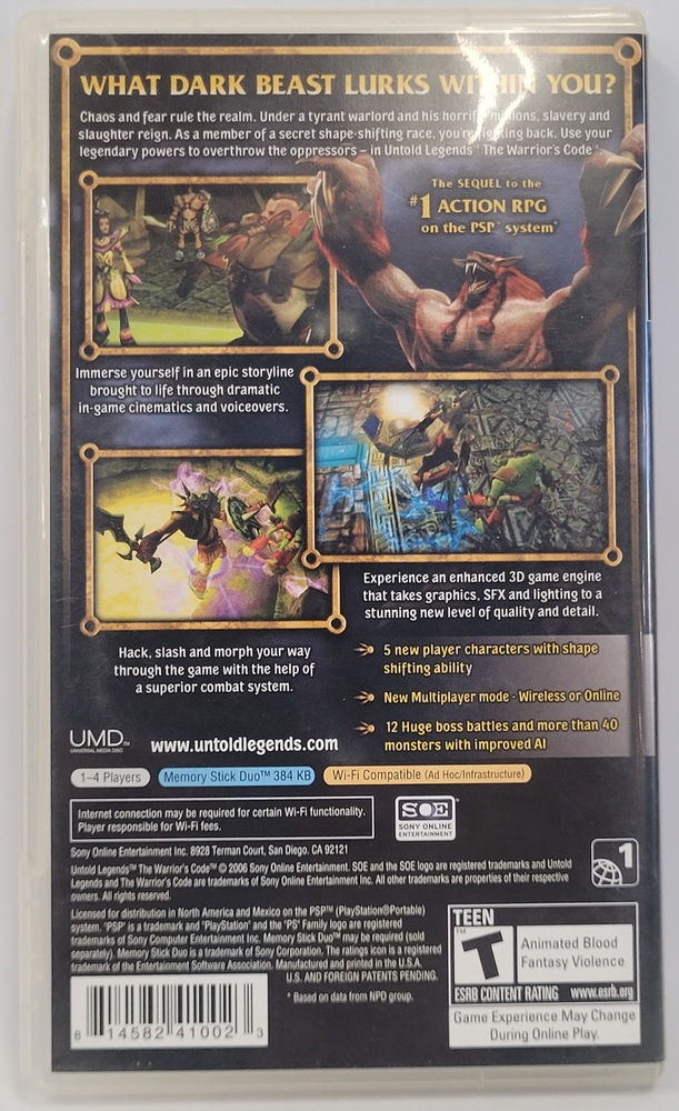 Untold Legends The Warriors Code for PSP System 