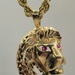 10k Yellow Gold Red Gemstone & Diamond Lionhead Pendant Approximate t.c.w. 0.26