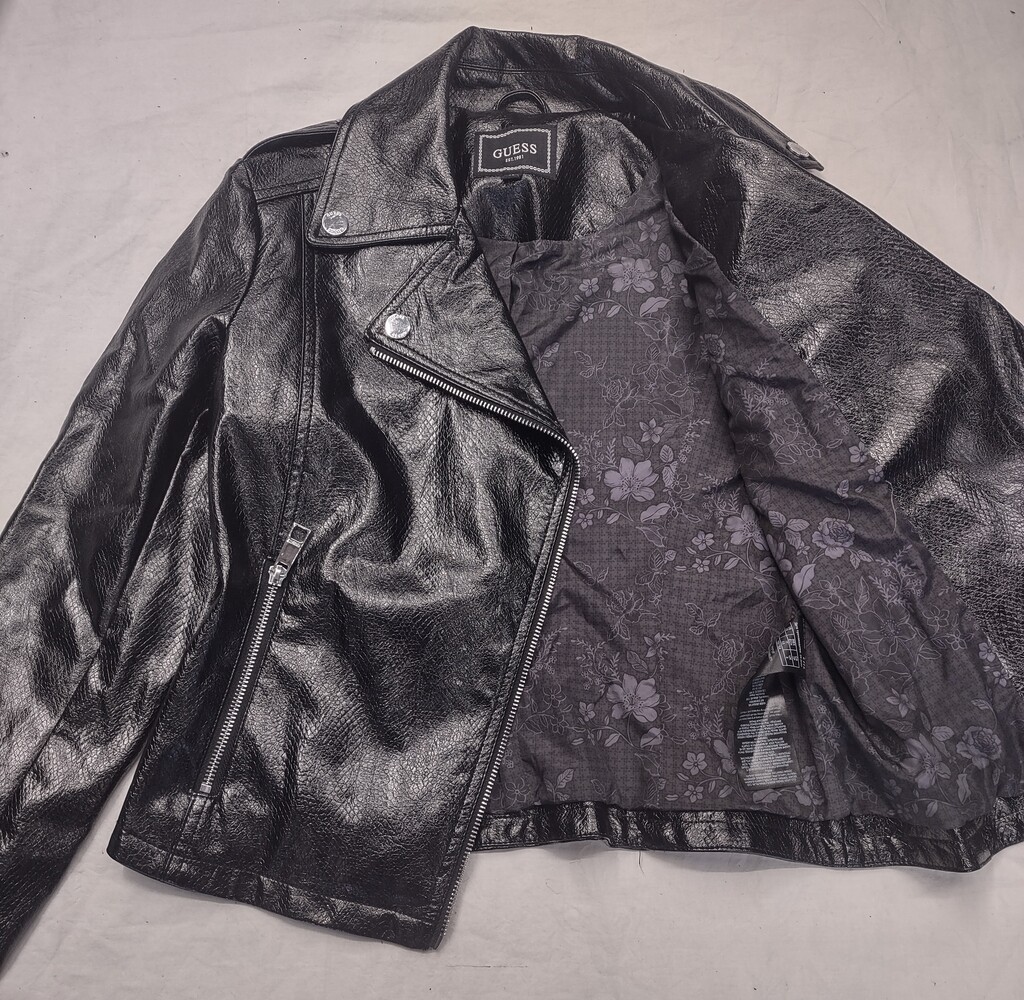 Guess Faux Leather Snake Pattern Cropped Moto Jacket - XS Women's 