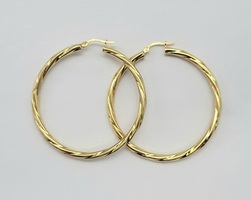 18k Yellow Gold Large Twist Patterned Hoop Earrings