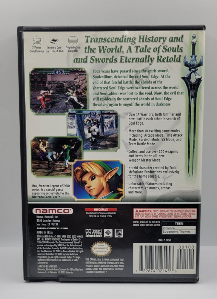 Nintendo GameCube Soul Calibur II With Manual