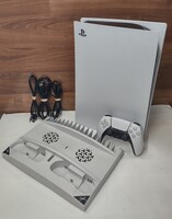PlayStation 5 Console Disc Version w/ all Cords and One White Controller and Fan