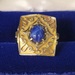Vintage 10k Yellow Gold Fancy Square Ring with Oval Blue Stone Size 11.75