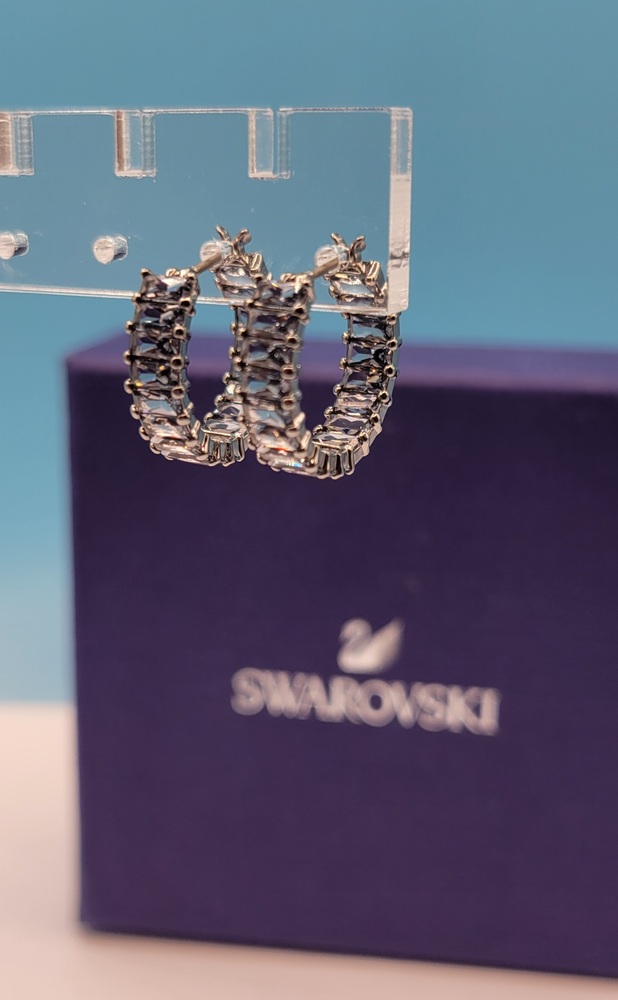 Swarovski Matrix Hoop Earrings Baguette Cut Grey Ruthenium Plated ...