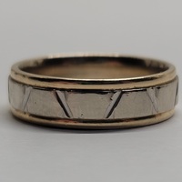 14 Karat Two Tone Yellow and White Gold Band Ring - Size: 12.75