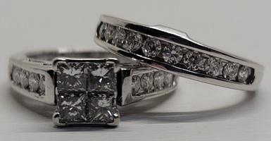 14 Karat White Gold Wedding Set - Size: 6.25 - TCW 1.36