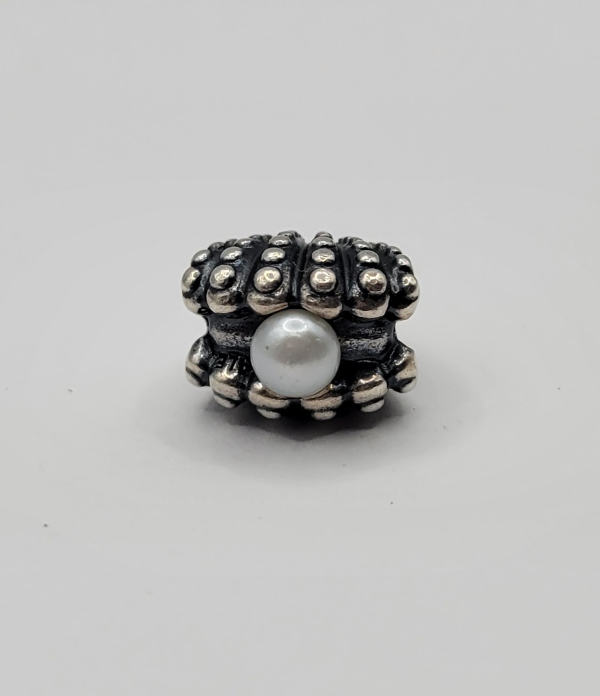 Genuine Pandora Seashell & Pearl 0.925% Silver Bead Charm *RETIRED*
