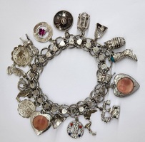 Vintage Sterling Silver 18 Charm Bracelet: Avon, Bird, Cancer, Florida, Mexico