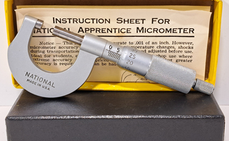 VTG MG National Apprentice MICROMETER 0- 25mm with Original Box & Directions USA