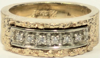 14 Karat Yellow Gold Thick Diamond Band Ring - Size 6