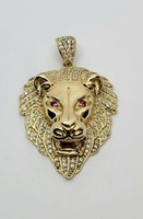 14k Yellow Gold & Gemstone Lion's Head Pendant 
