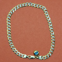 10 Karat Two Tone Yellow and White Gold Curb Bracelet + Evil Eye Charm - Size: 9