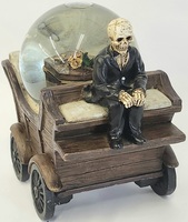 Skeleton on Wooden Carriage with Coffin Musical Halloween Snow Globe 