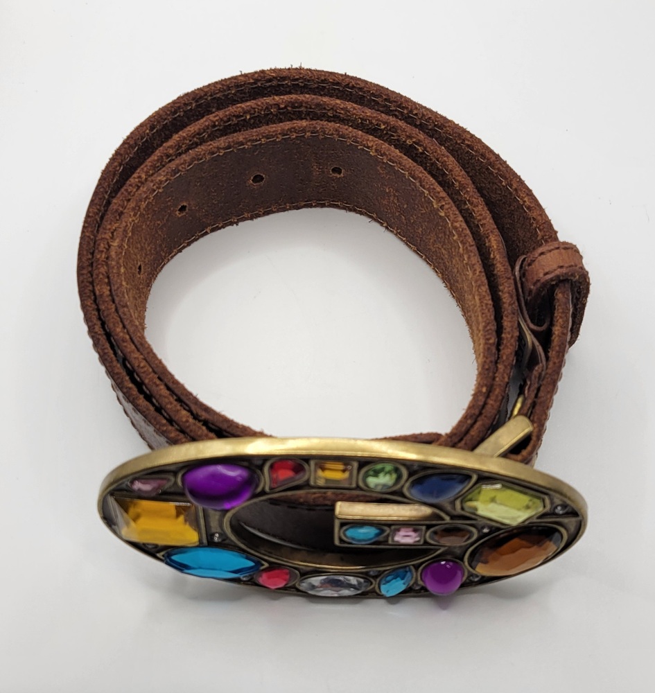 Vintage Guess Brown Genuine Leather Women s Belt with Bejewelled Buckle Avenue Shop Swap Sell