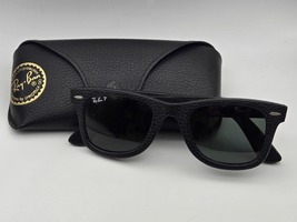 RayBan RB2140 Black Leather Wayfarer Sunglasses Polarized Lens with Case