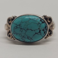 .925 Silver Navajo Southwestern Turquoise Style Ring - Size: 9
