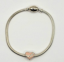 Chamilia Silver Charm Bracelet with Limited Edition Jeweled Swag Heart Charm