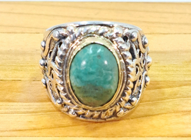 VTG Navajo Southwestern Style Green Turquoise 925 14kyg Silver Ring Size: 7.25