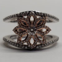 14 Karat Two Tone White and Rose Gold 0.63ct Diamond Floral Ring - Size: 6