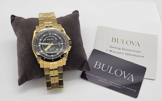 Bulova Men's Precisionist Diamond & Black Dial Watch Gold Tone 