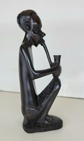 African Man with Pipe Wood Carving 6 5/8"