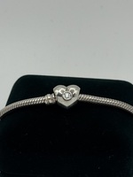Authentic Pandora 925 Silver Smooth Clear CZ Heart Charm #790134CZ