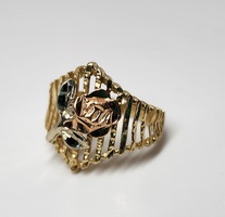 Vintage Tricolour 14 Karat Gold Rose Ring Size 3