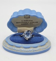 10k White Gold Light Blue Heart & Clear Round Gemstone Solitaire Ring Size 7.25