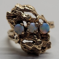 14 Karat Yellow Gold Nugget Cluster Ring - Size: 7