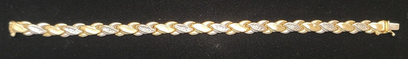 14 Karat Two Tone Yellow and White Gold Braided Link Bracelet - Size: 7.5-inch