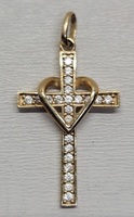 10 Karat Yellow Gold Cross with Heart Pendant Charm
