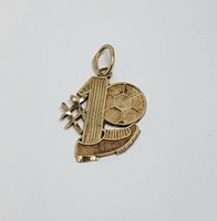 10k Yellow Gold #1 Soccerball & Cleat Pendant 