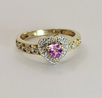 10 Karat Yellow Gold Pink Heart With Diamond Accents Ring