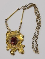 Vintage Rafael Canada Brass & Amber Brutalist 32" Necklace 