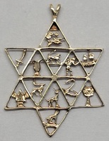 14 Karat Yellow Gold Twelve Tribes Star of David Pendant Charm
