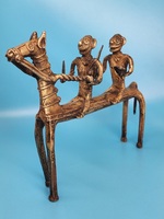ANTIQUE Bronze Ashanti Warriors on Horse Sculpture