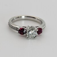 14 Karat White Gold Diamond and Red Stone Ring
