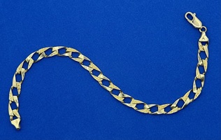  10K Yellow Gold Textured Flat Curb Bracelet Size 8.75"