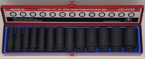 Genius 13 Piece 1/2-in DR SAE Standard Deep Impact Socket Set (CD-413S)
