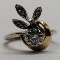 14 Karat Two Tone Yellow & White Gold Diamond Floral Ring - Size: 4