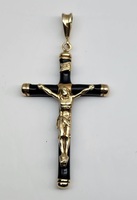 14k Yellow Gold & Black Enamel Crucifix Pendant
