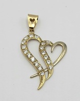 18k Yellow Gold Double Heart Pendant with Clear Gemstones 