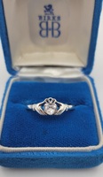 0.925% Silver Claddagh Ring With Clear Heart Gemstone Size 8