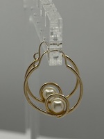 10K Yellow Gold Dangly Hoop "Pearl" Earrings