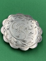 BIRKS 0.925% Silver Round Brooch Engraved Design Scalloped Edge